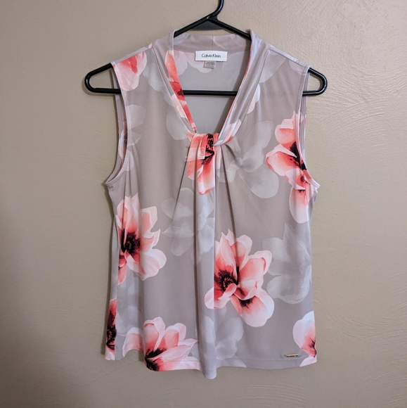 Calvin Klein Tops - Calvin Klein Knot Neck Floral Sleeveless Dress Top